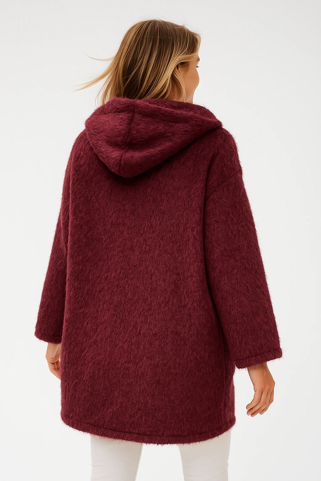 İtalyan Kapüşonlu Keçe Kaban - BORDO