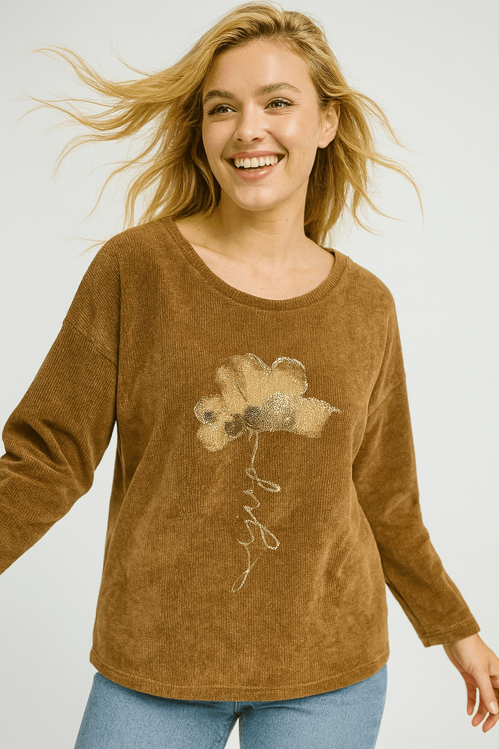 İtalyan Çiçek Desen Kadife Bluz - BAL