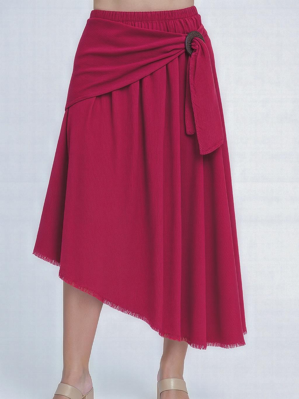 İtalyan Kadife Önden Bağlamalı Etek - BORDO