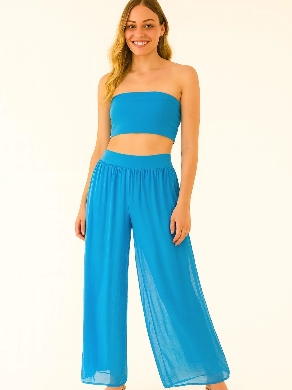 İtalyan İpek Pantolon - GÖK MAVİSİ