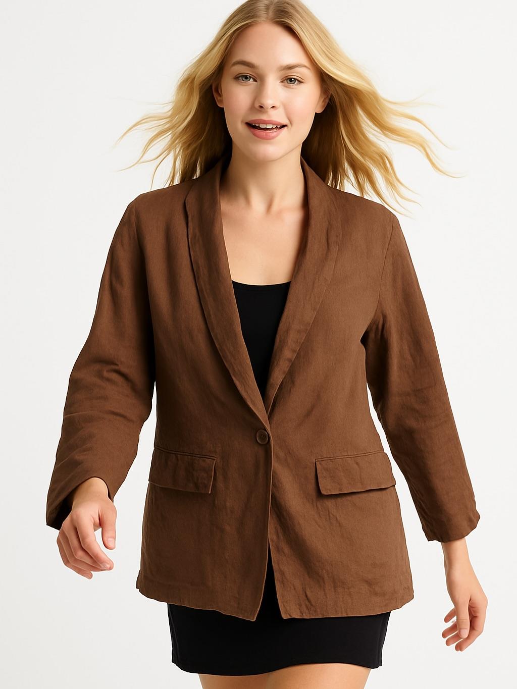 İtalyan Keten Düğmeli Ceket - KAHVERENGİ