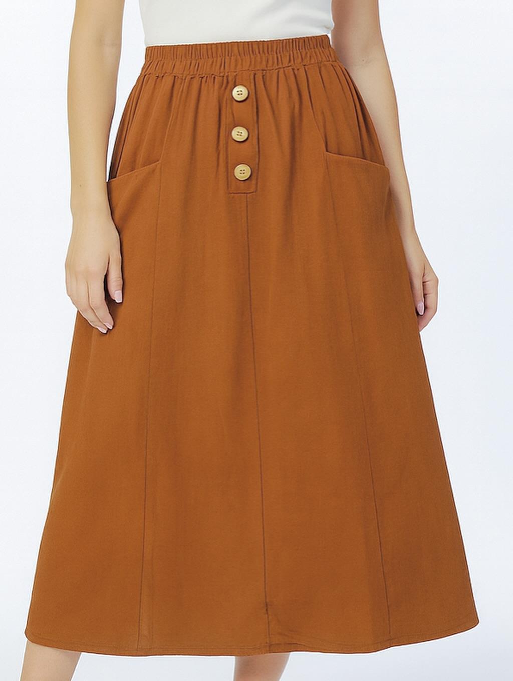 İtalyan Kadife Düğme Detaylı Etek - TARÇIN