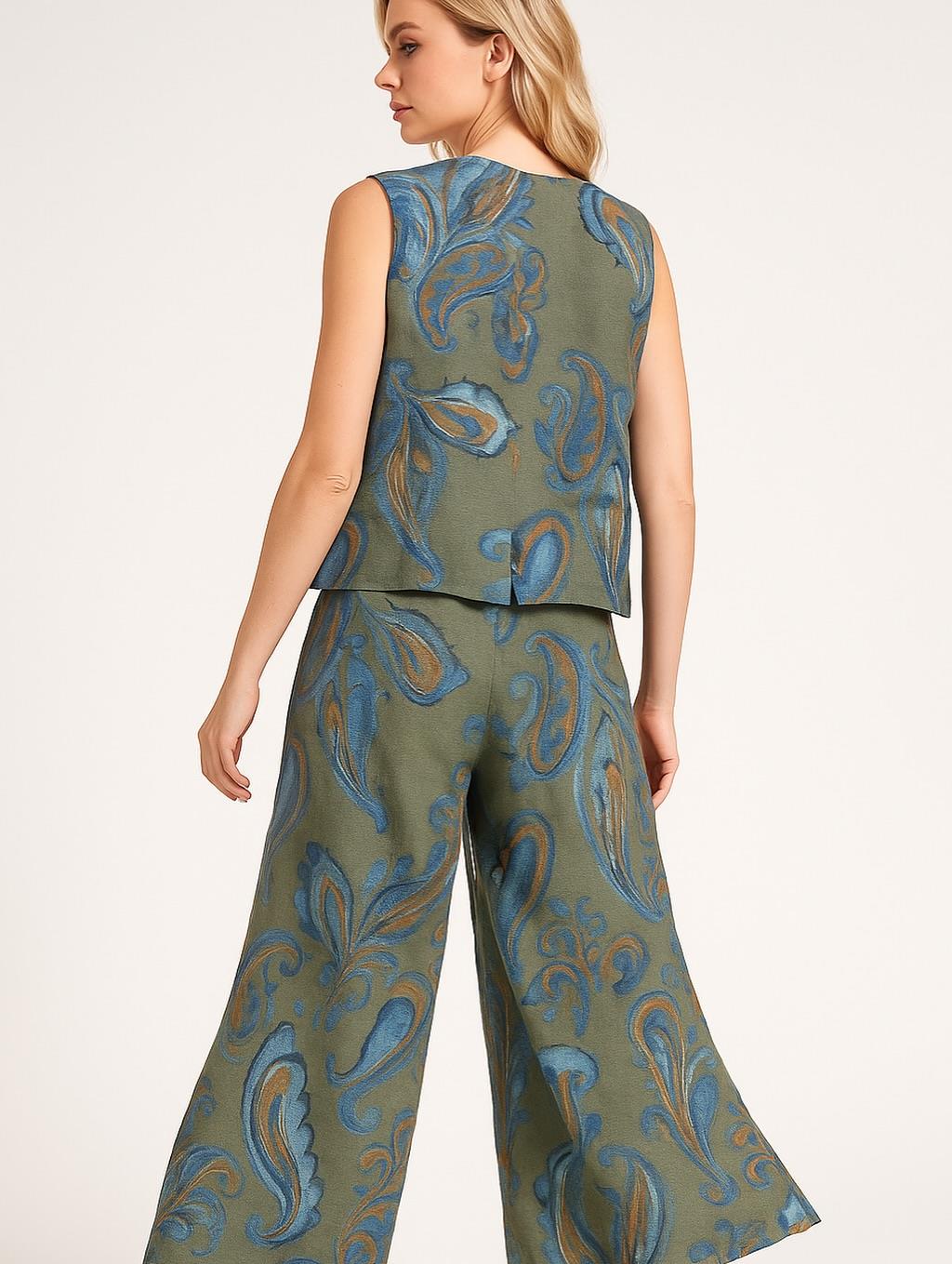 İtalyan Keten Yelek Takım - HAKİ