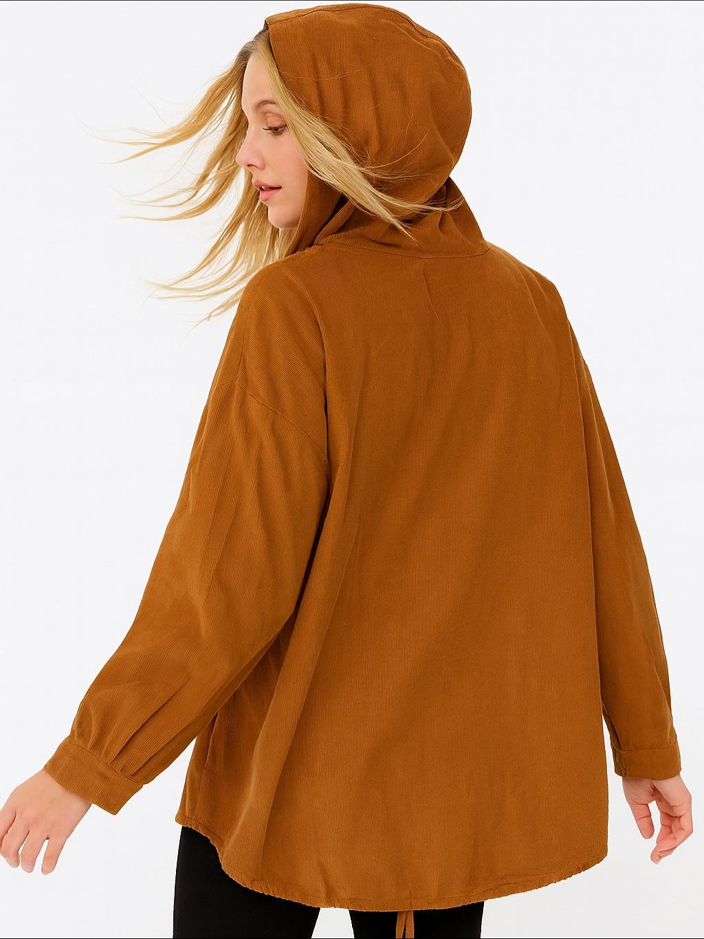 İtalyan Kadife Kapüşonlu Ceket - TARÇIN