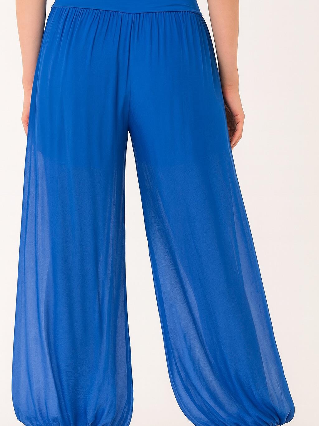 İtalyan İpek Pantolon - SAKS MAVİ