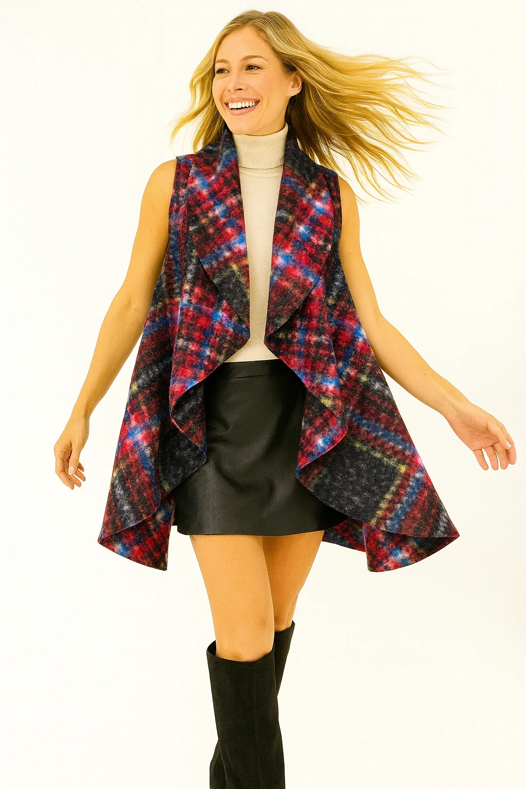 İtalyan Çizgi Desenli Keçe Yelek - KIRMIZI