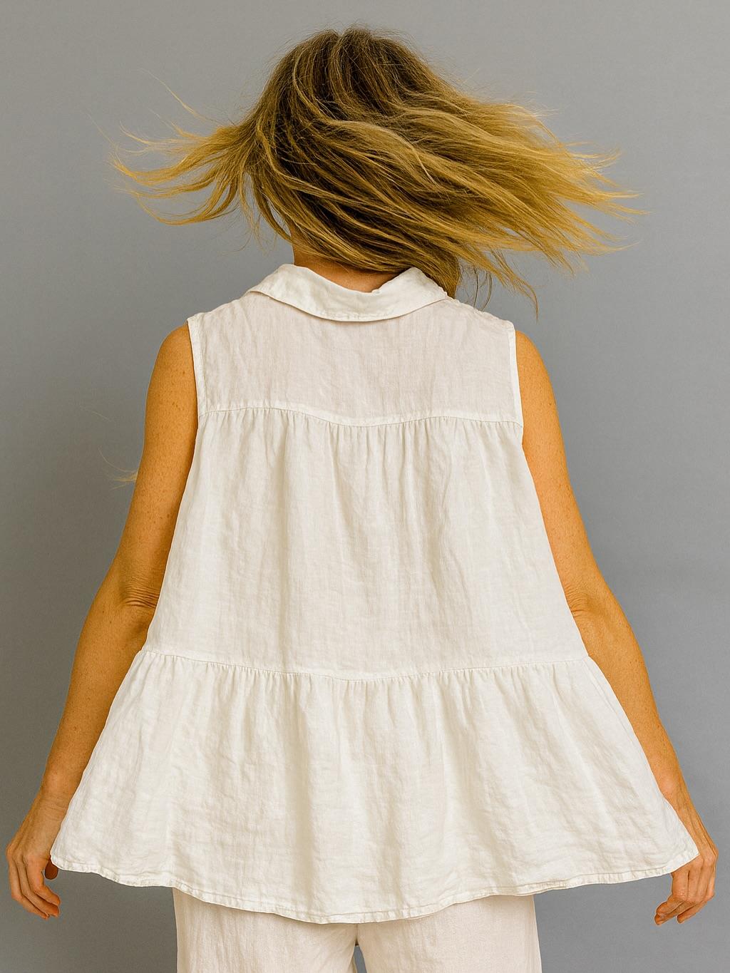 İtalyan Keten Bluz - BEYAZ