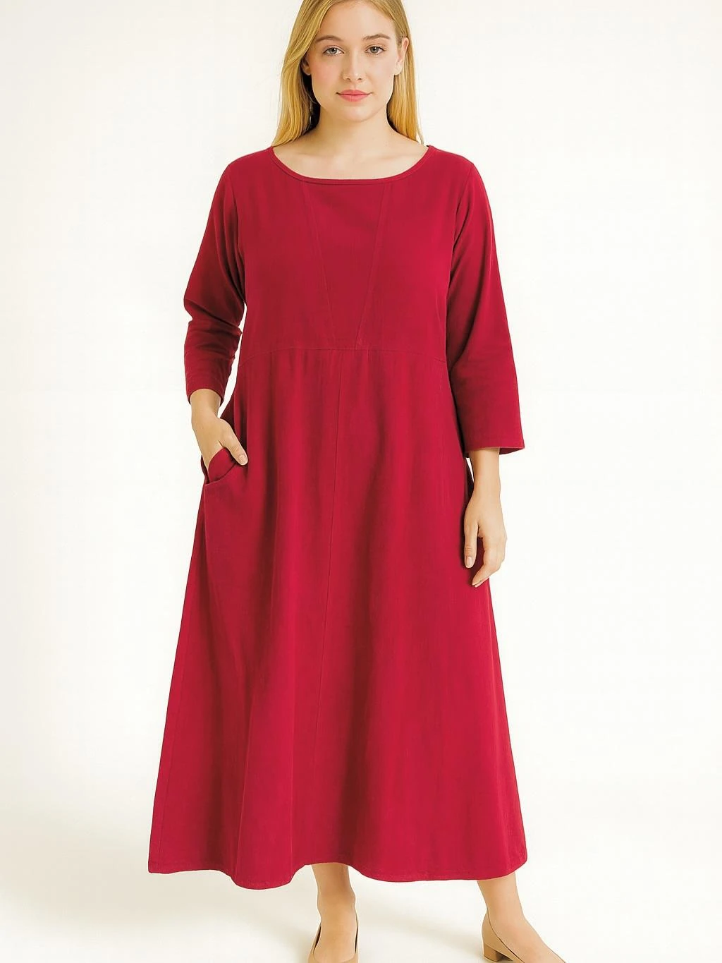 İtalyan Kadife Elbise - BORDO