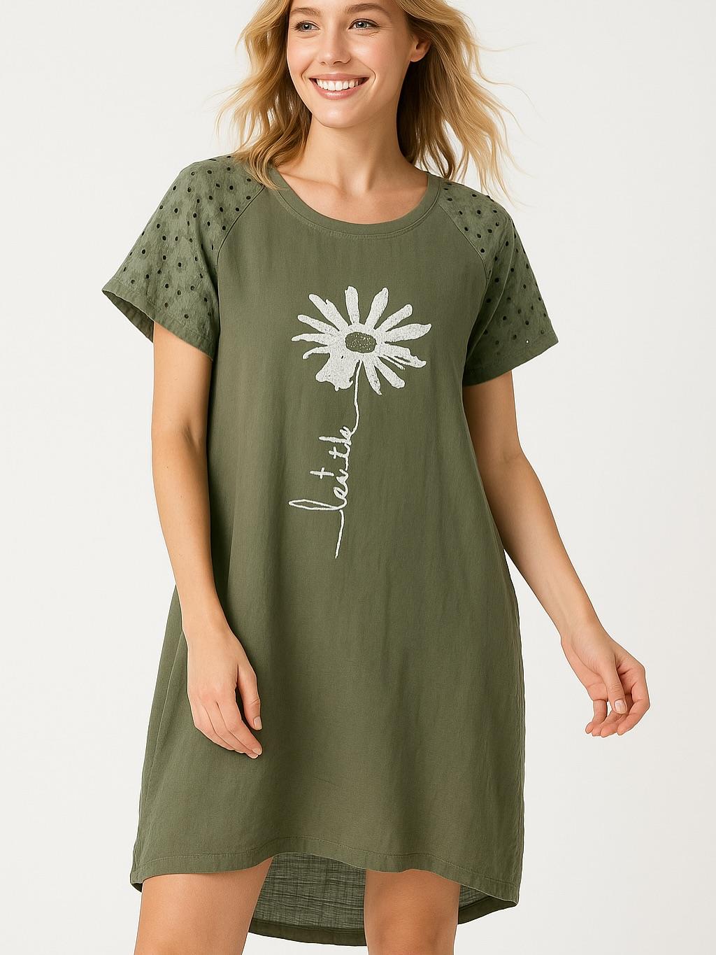 İtalyan Fisto Detaylı Keten Elbise - HAKİ