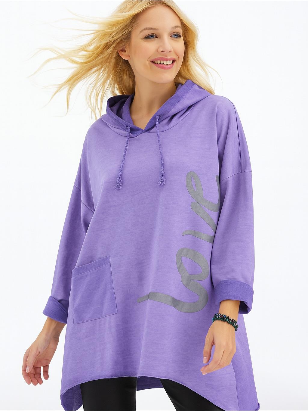 İtalyan Yazı Detaylı Nubuk Bluz - MOR