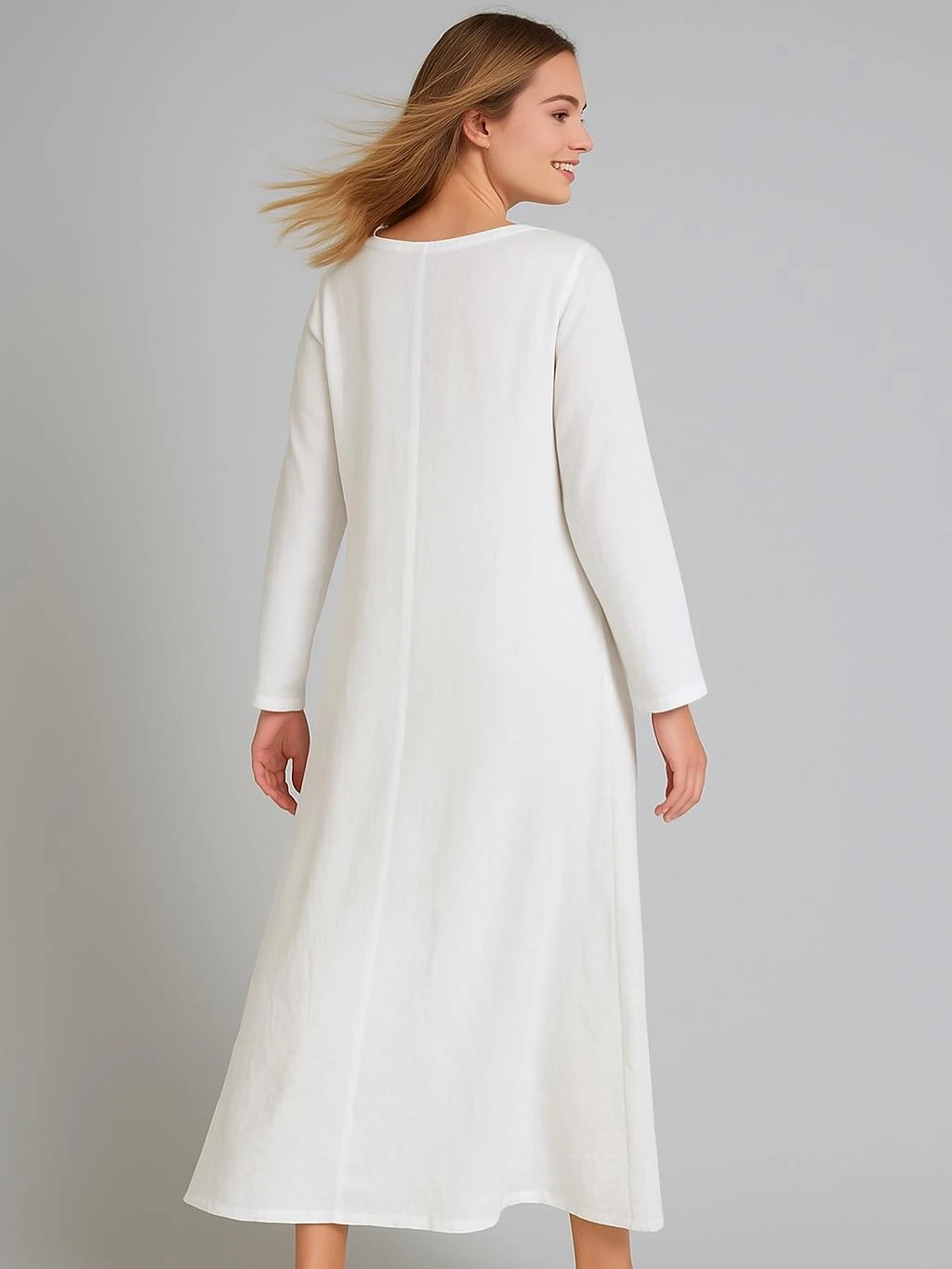 İtalyan Keten Dikiş Detaylı Elbise - BEYAZ