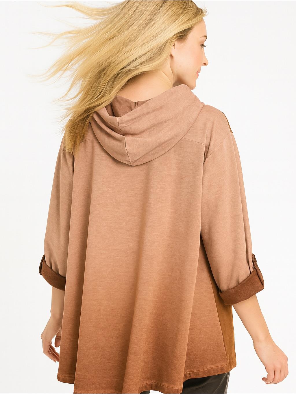 İtalyan Yıldız Desen Nubuk Bluz - AÇIK KAHVE