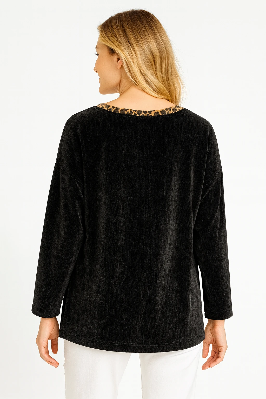 İtalyan Kalp Desenli Kadife Bluz - SİYAH