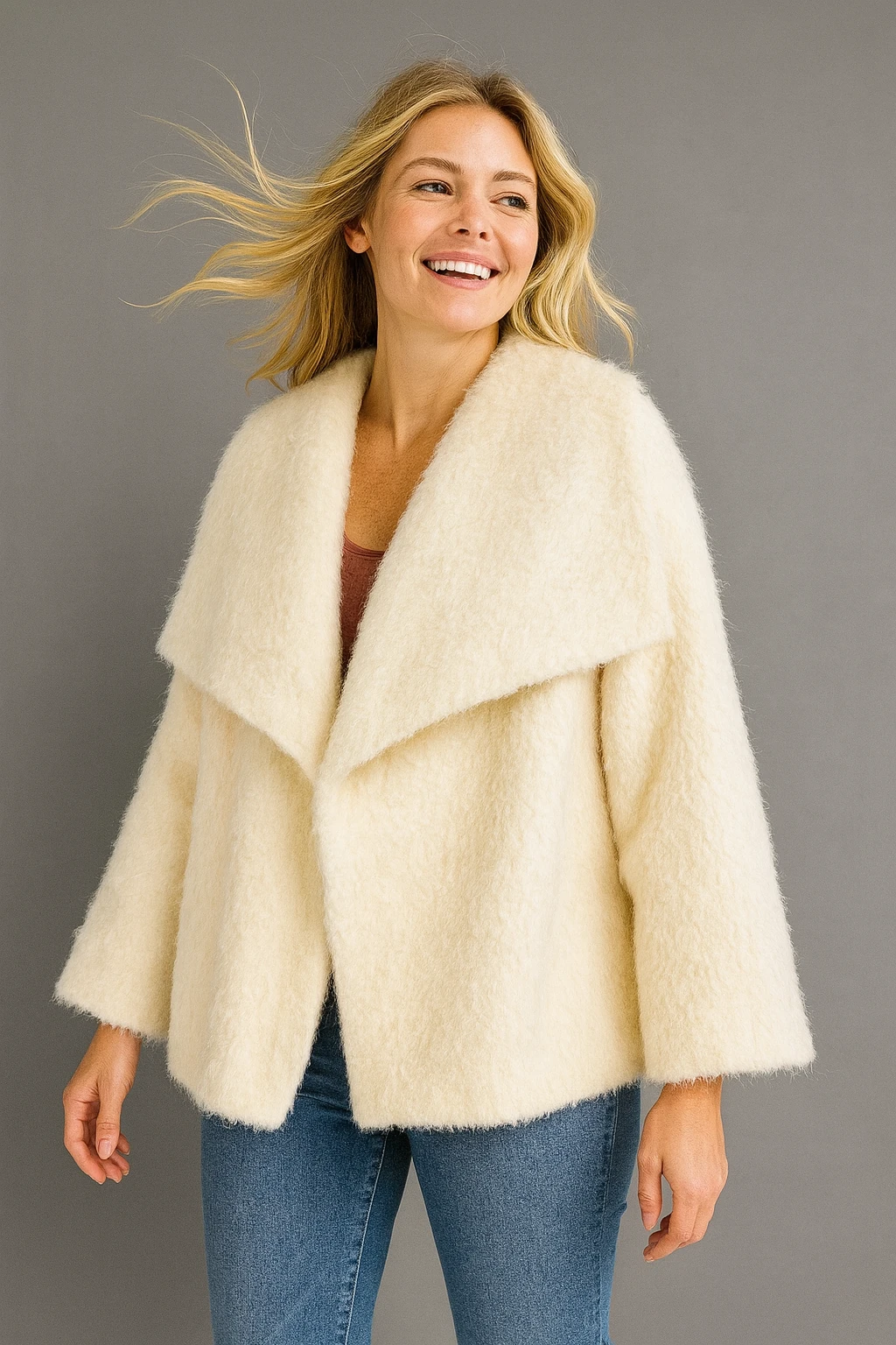 İtalyan Şal Yaka Keçe Ceket - BEJ