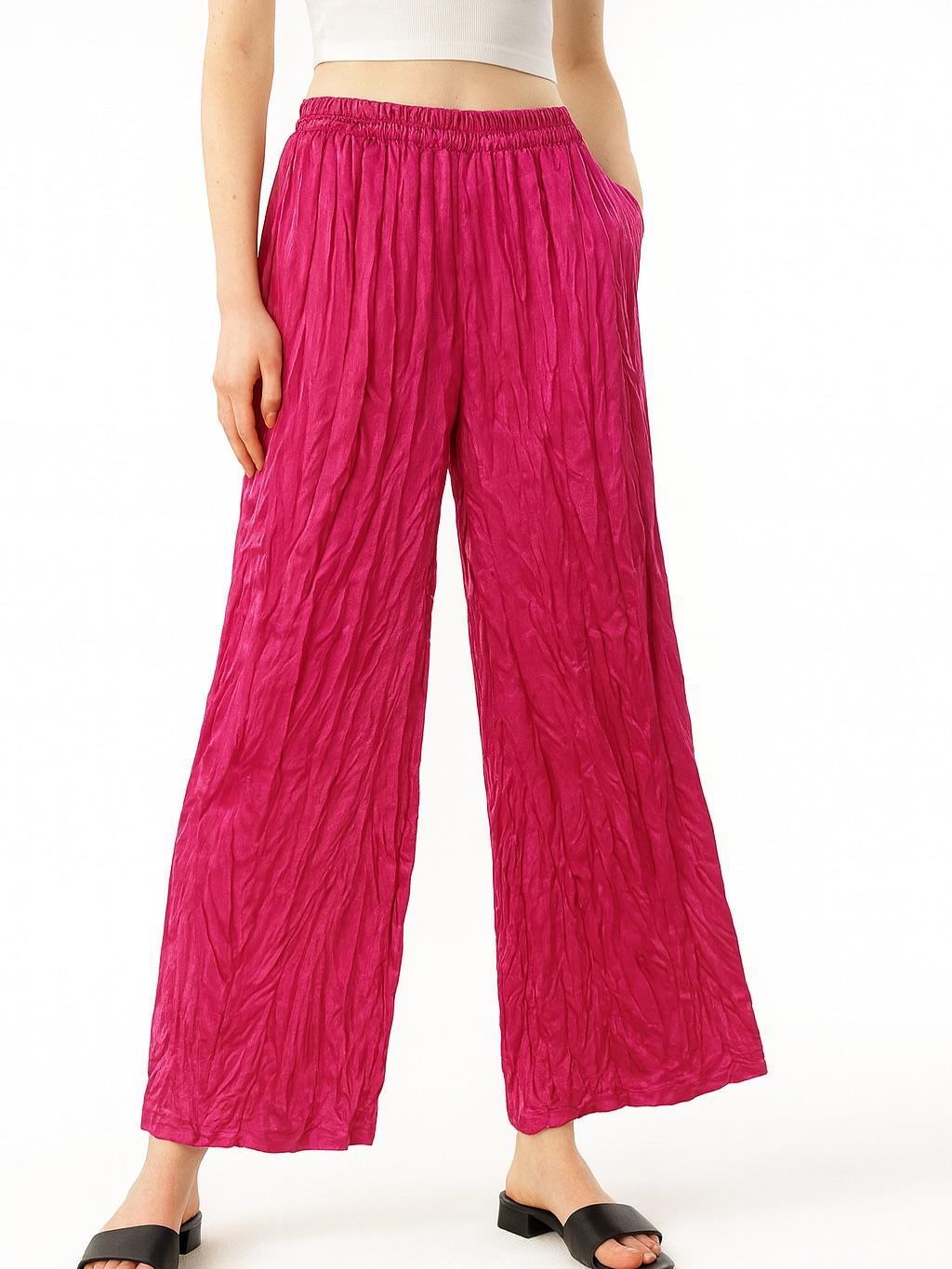 İtalyan Saten Pantolon - FUŞYA