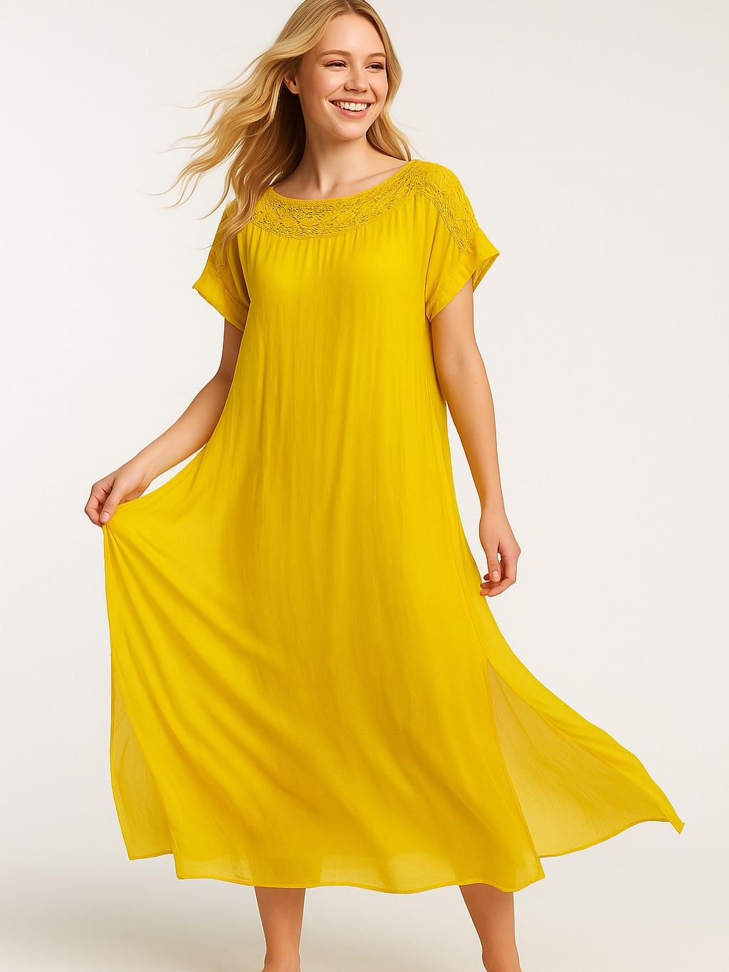 İtalyan Pul Payet Detaylı İpek Elbise - BEYAZ