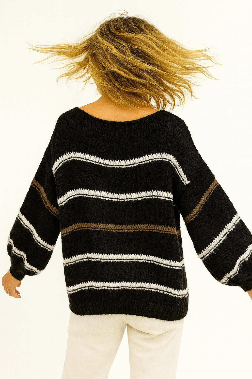 İtalyan Çizgili Kazak - SİYAH