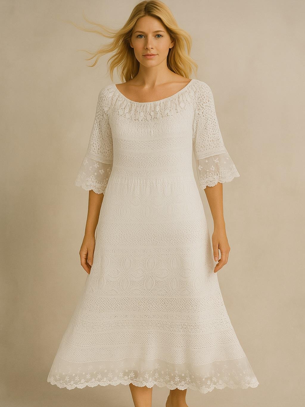 İtalyan Dantel Elbise - BEYAZ
