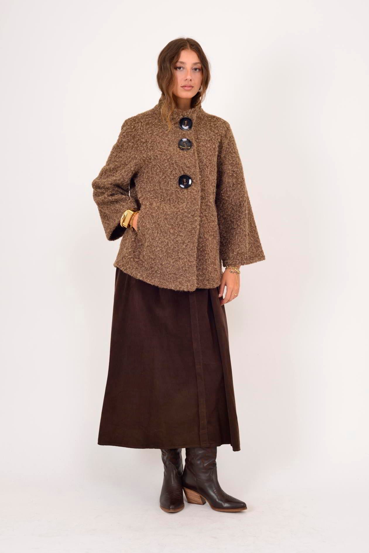 İtalyan Düğme Detaylı Keçe Ceket - KAHVERENGİ