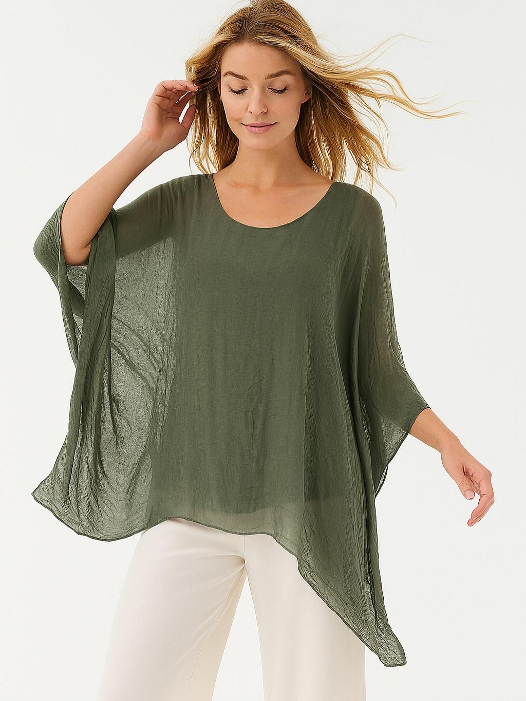 İtalyan İpek Bluz - HAKİ