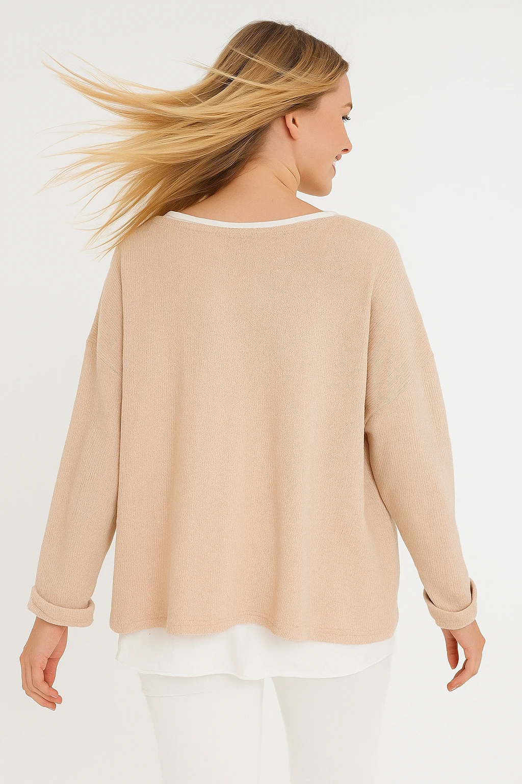 İtalyan Desenli İkili Triko Bluz - BEJ