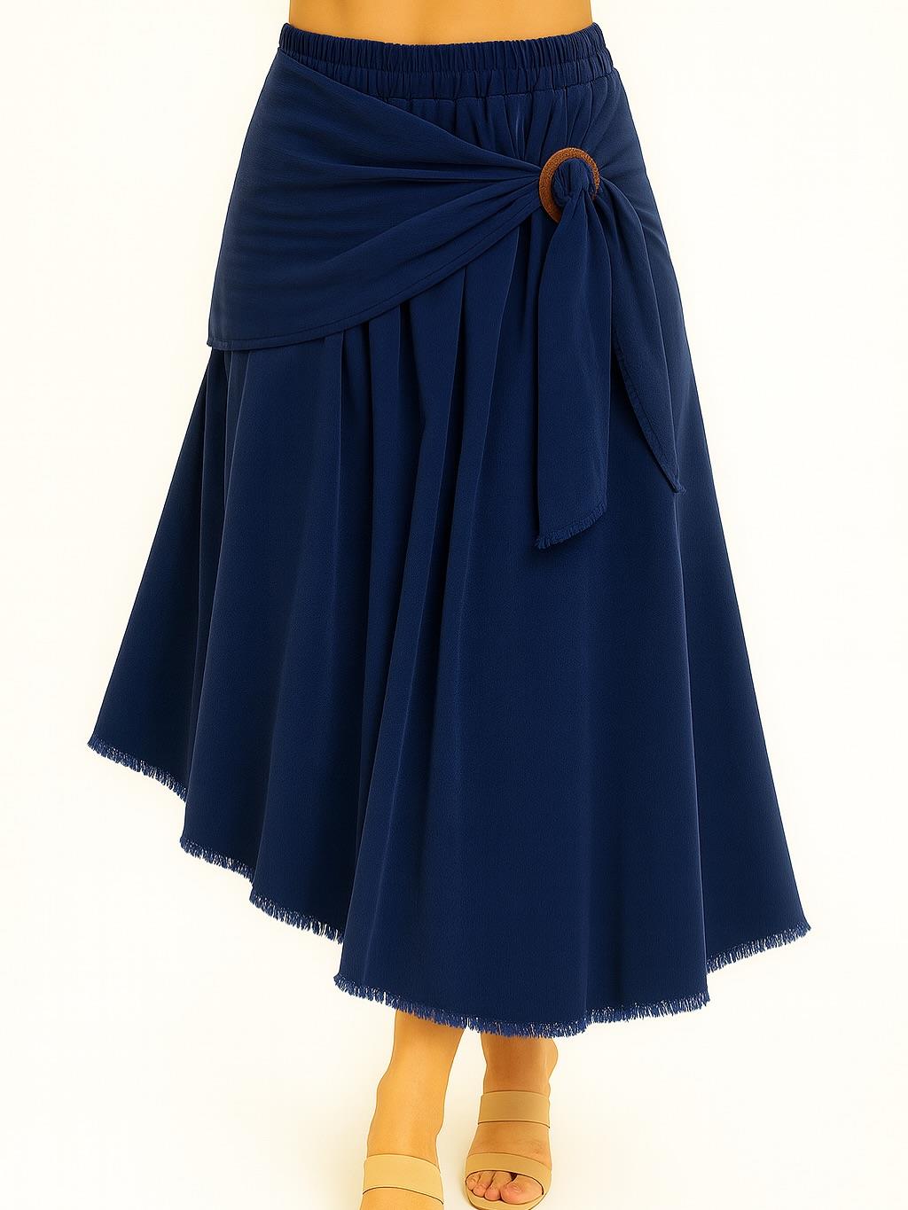 İtalyan Kadife Önden Bağlamalı Etek - LACİVERT