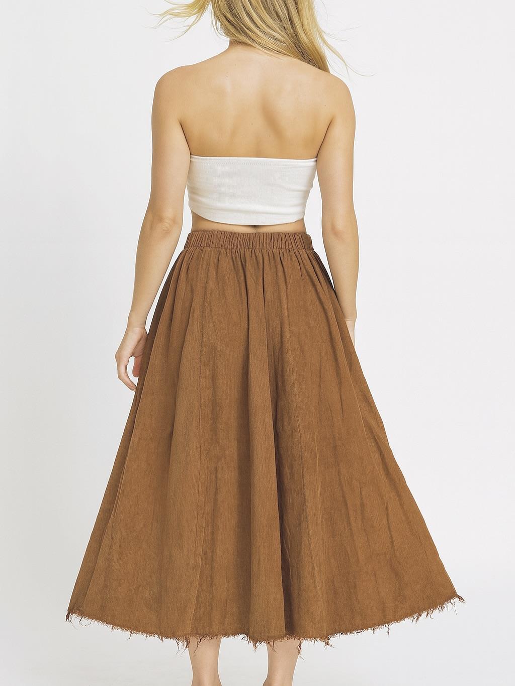 İtalyan Kadife Cepli Etek - KAHVE