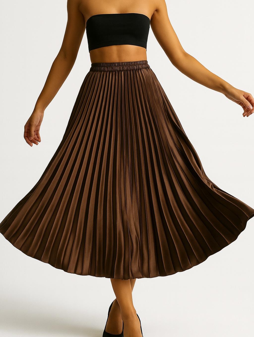 İtalyan Saten Etek - KAHVERENGİ