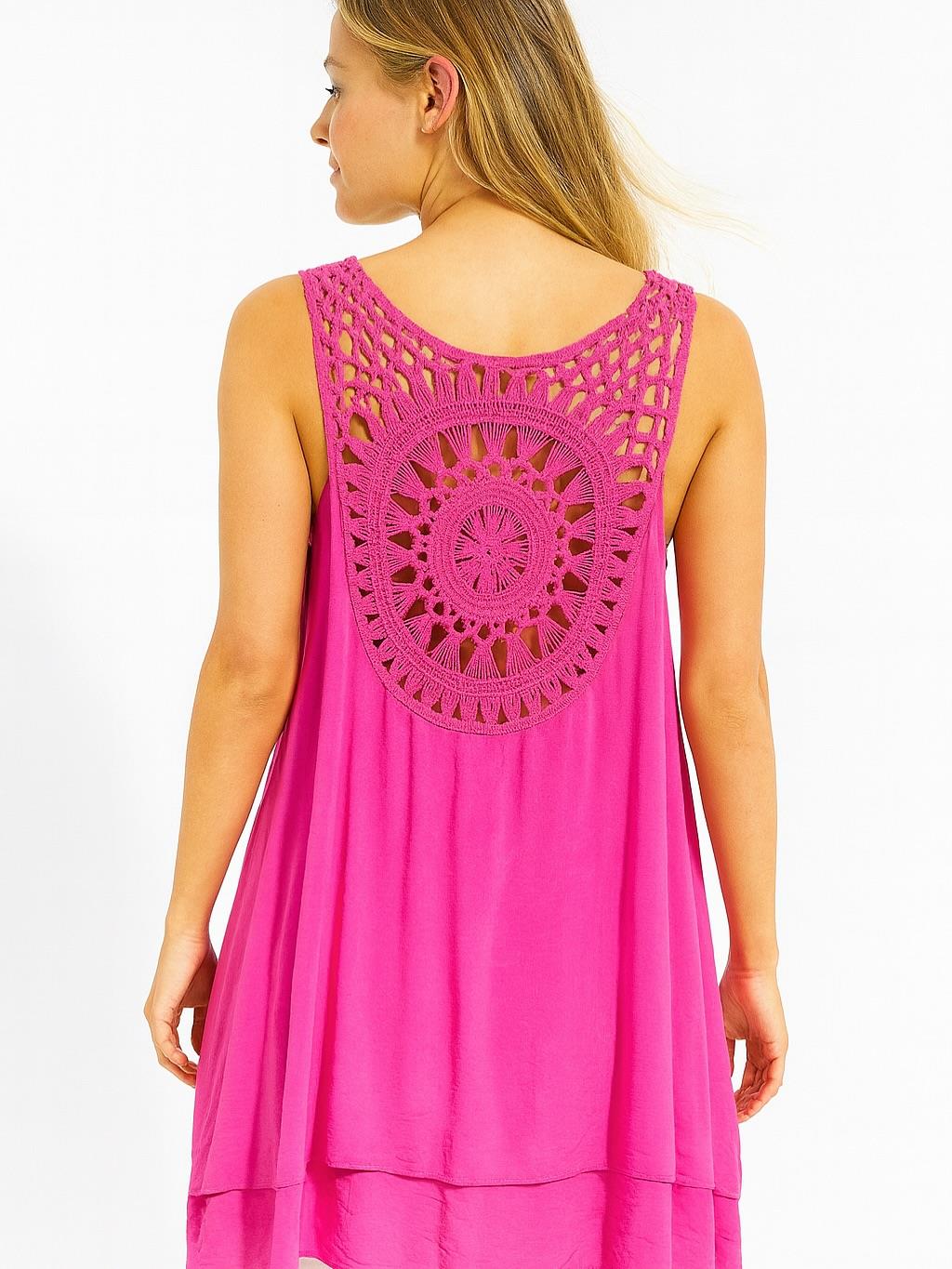 İtalyan Dantel Detaylı Bluz - FUŞYA