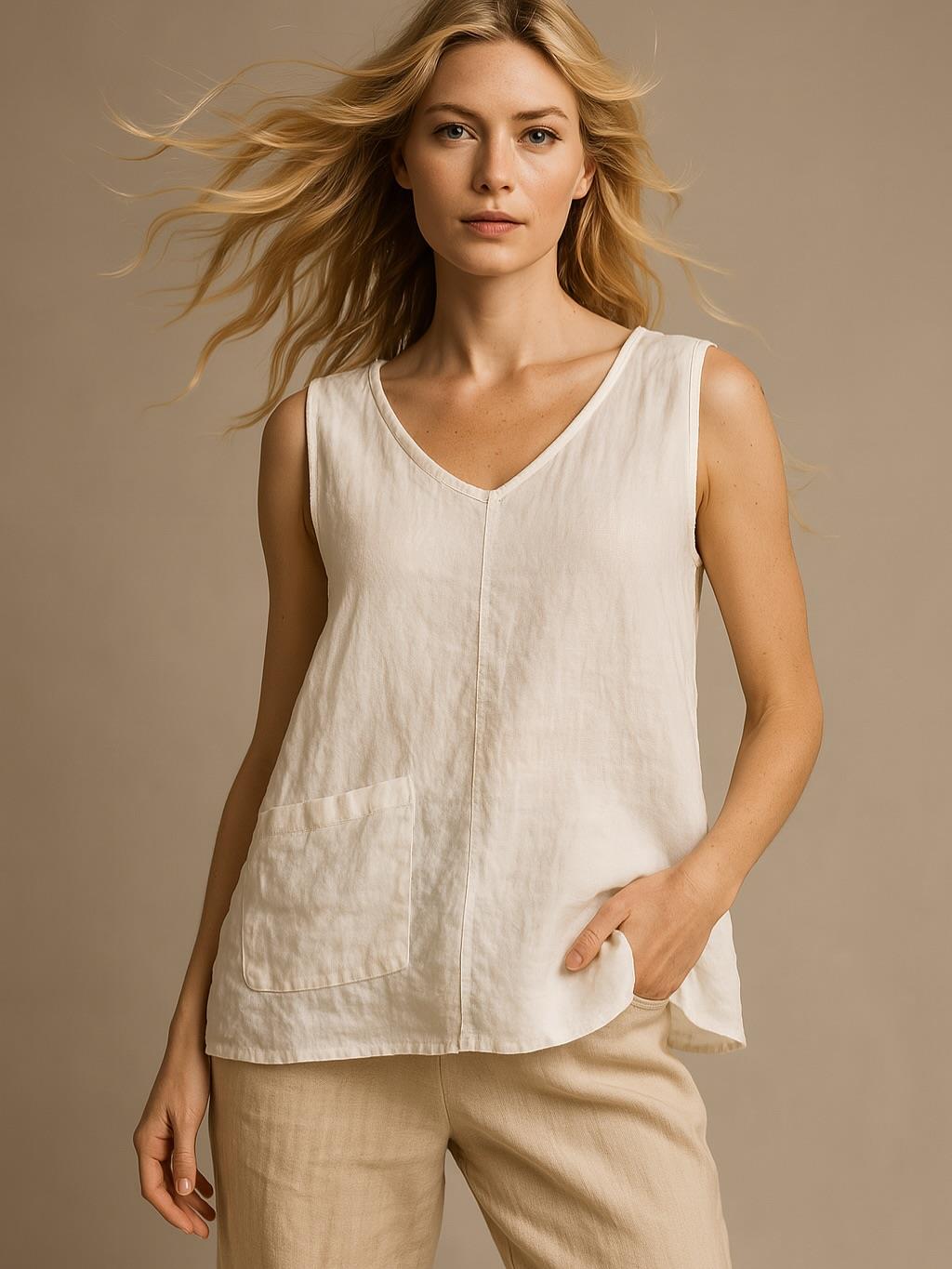 İtalyan Sırt Dantel Detaylı Keten Bluz - BEYAZ