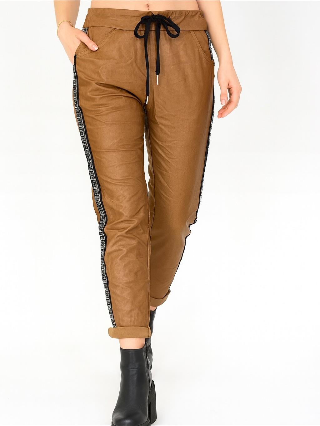 İtalyan Likralı Deri Pantolon - KAHVE