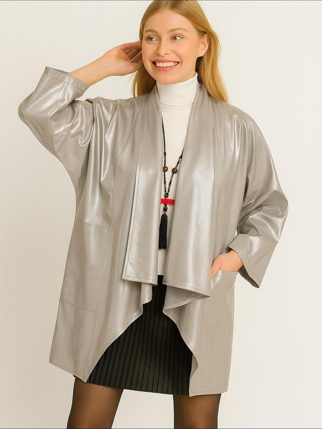 İtalyan Kısa Deri Kap - GÜMÜŞ