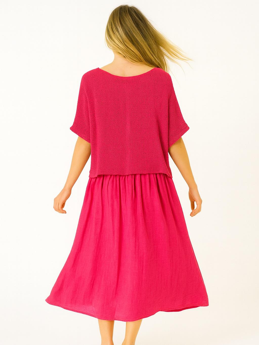 İtalyan File Elbise - FUŞYA