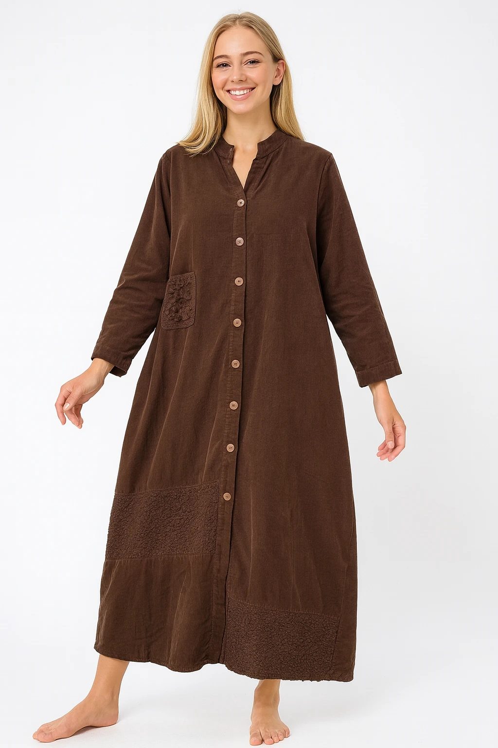 İtalyan Dantel Detaylı İnce Fitilli Kadife Elbise - KAHVERENGİ