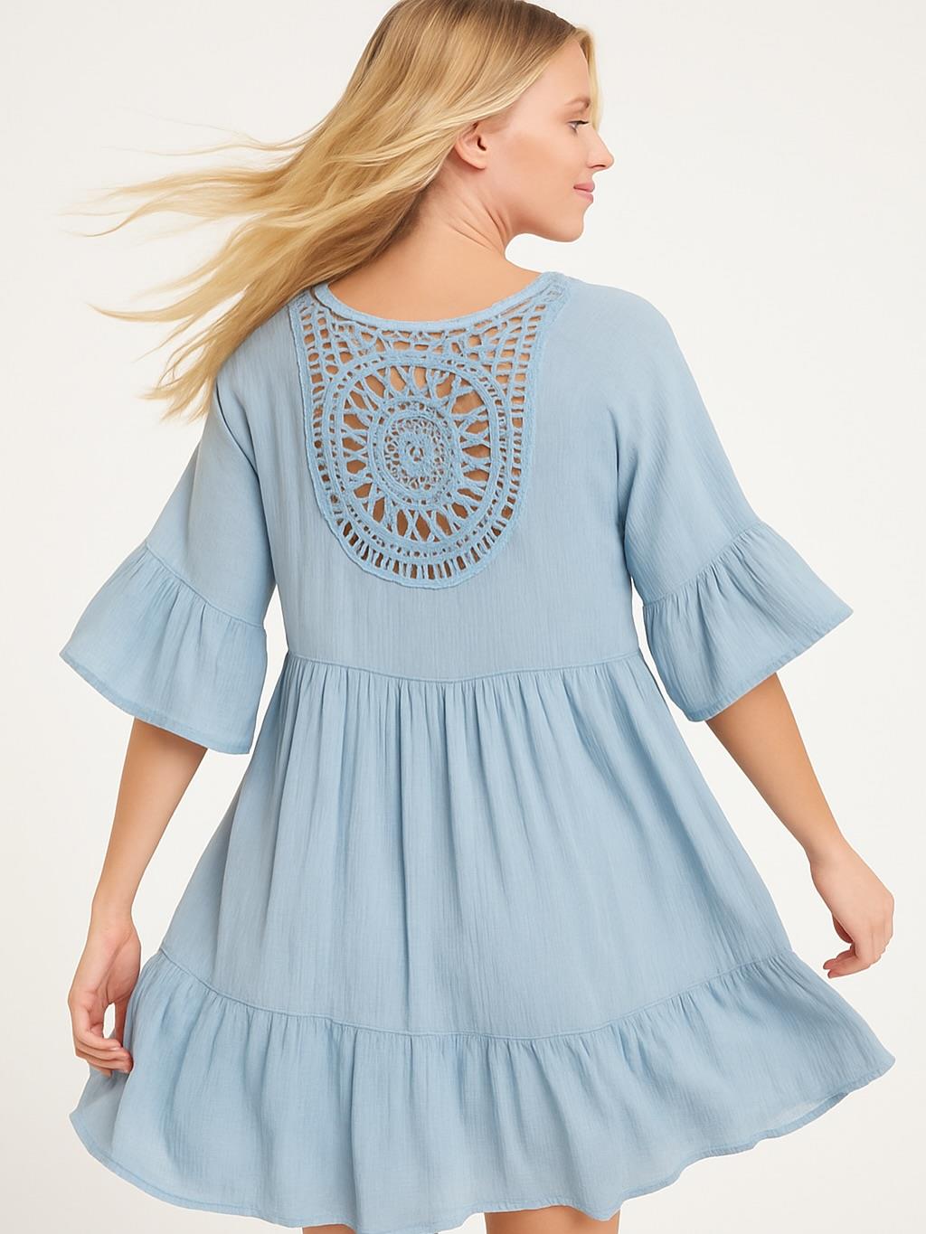 İtalyan Pamuklu Elbise - MAVİ