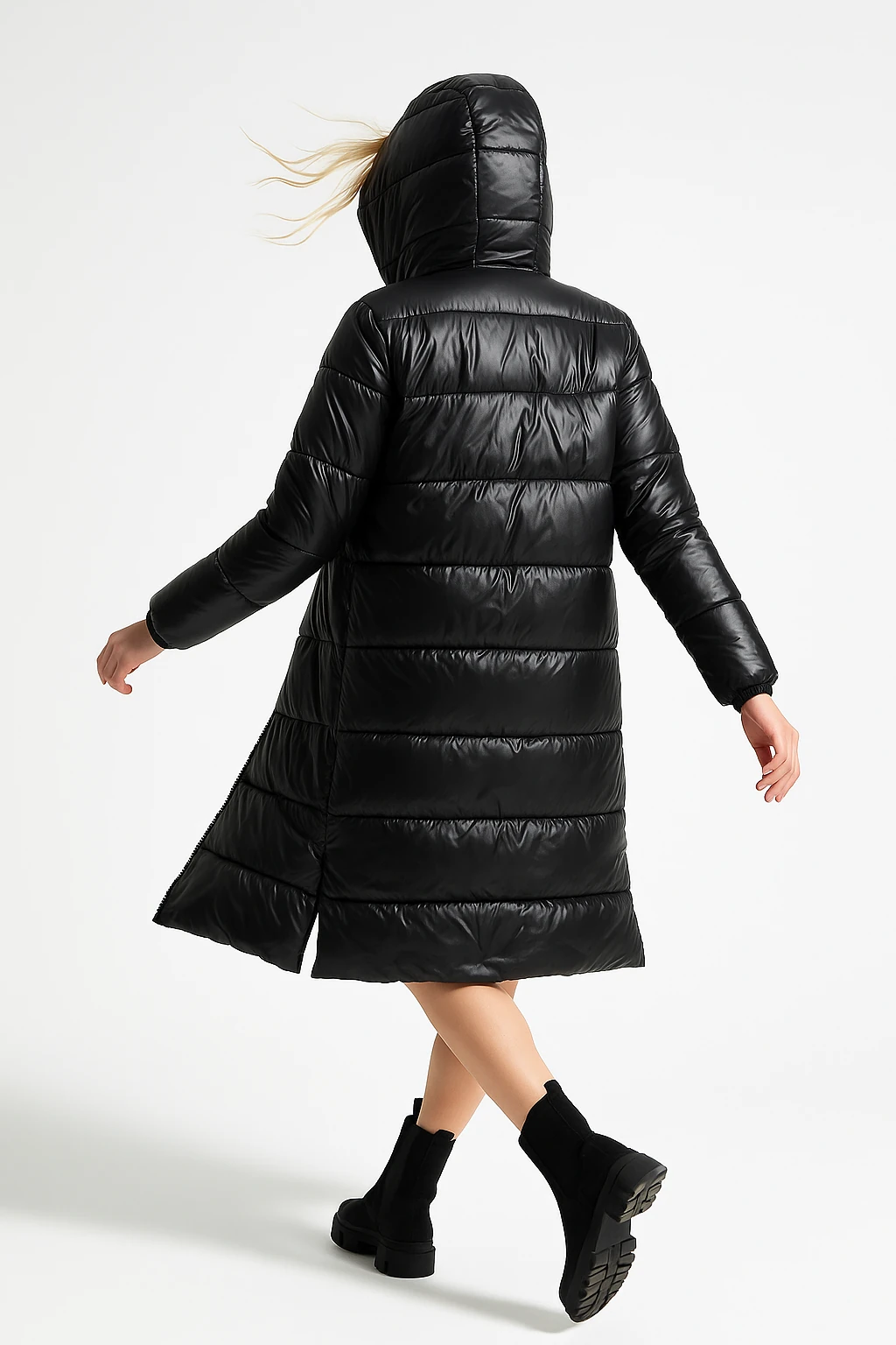 İtalyan Kapüşonlu Fermuar Detaylı Mont - SİYAH