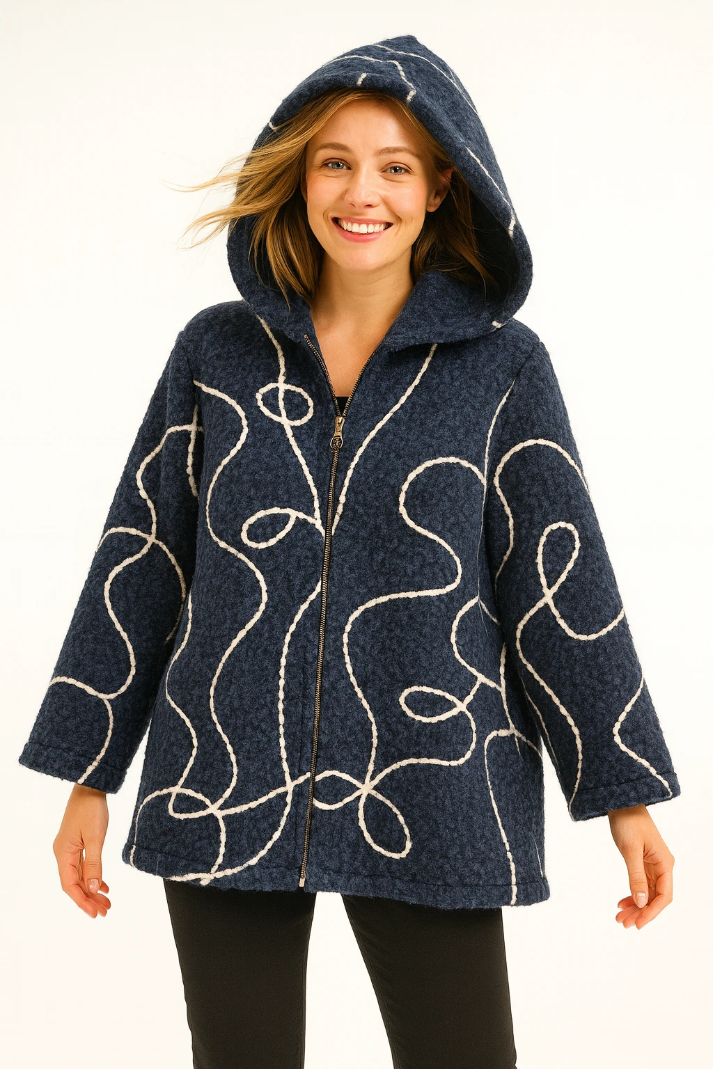 İtalyan Kapüşonlu Keçe Ceket - LACİVERT