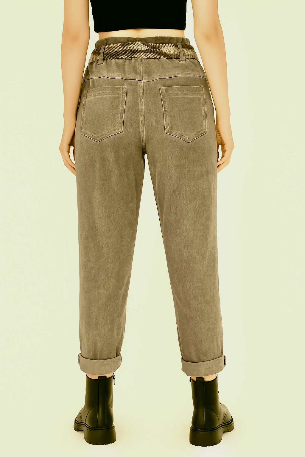 İtalyan Kamuflaj Kemerli Likralı Pantolon - VİZON