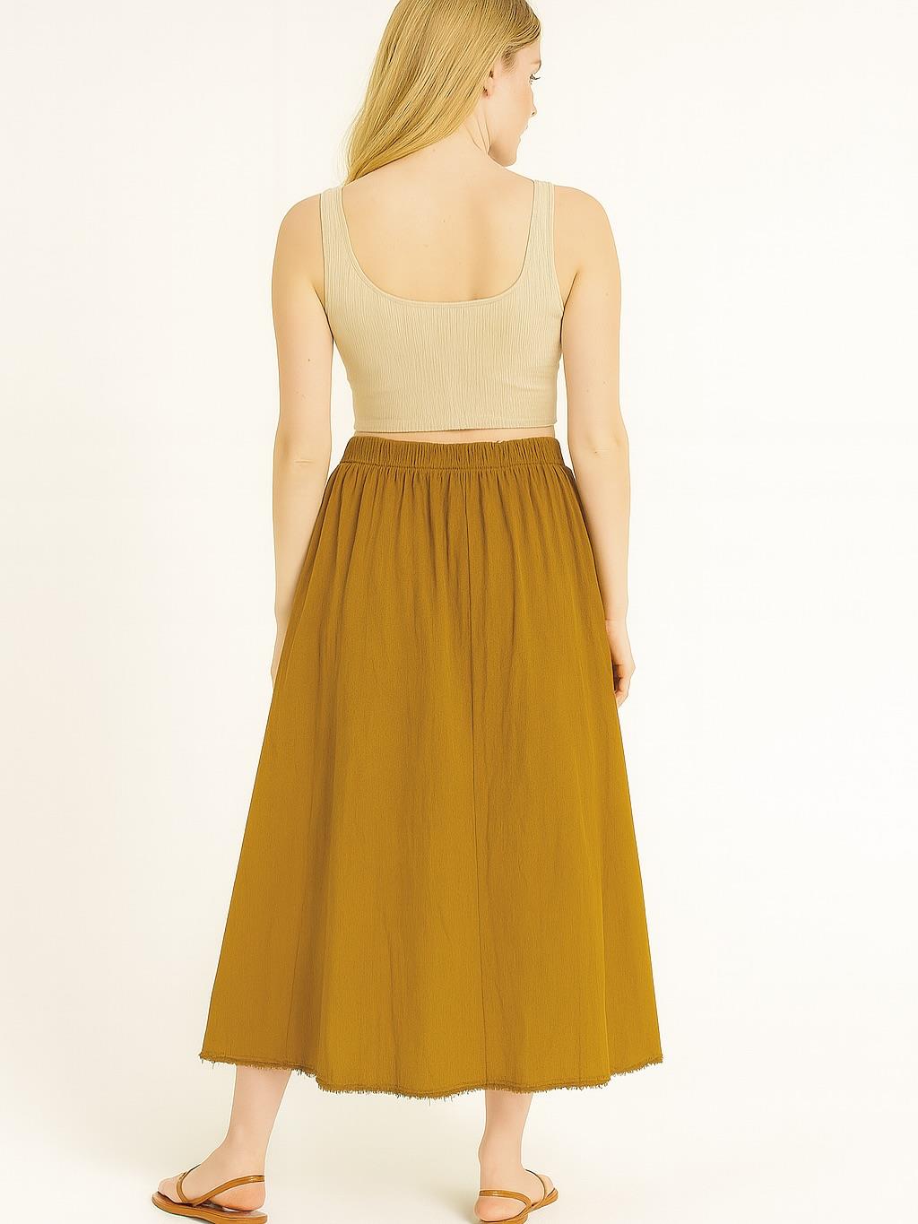 İtalyan Kadife Cepli Etek - HARDAL