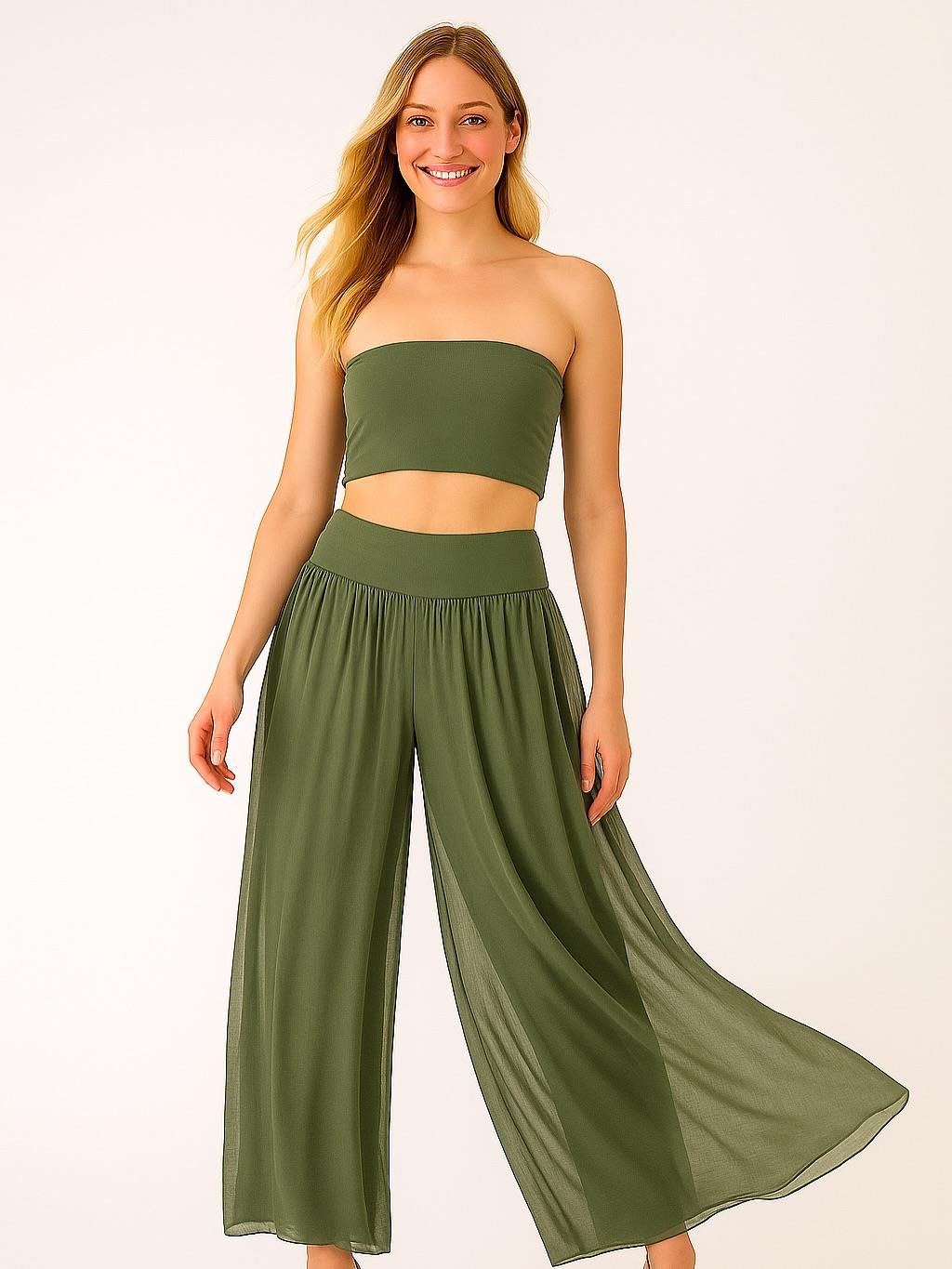 İtalyan İpek Pantolon - HAKİ