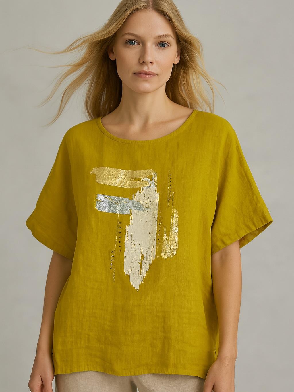 İtalyan Keten Desenli Bluz - HARDAL