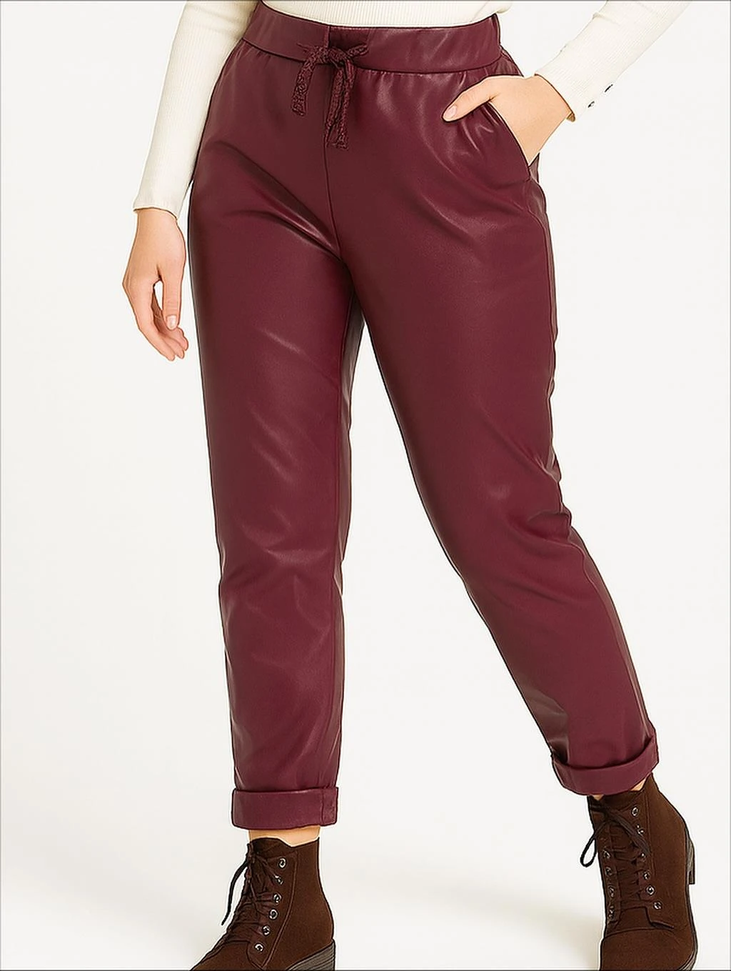 İtalyan Deri Pantolon - BORDO