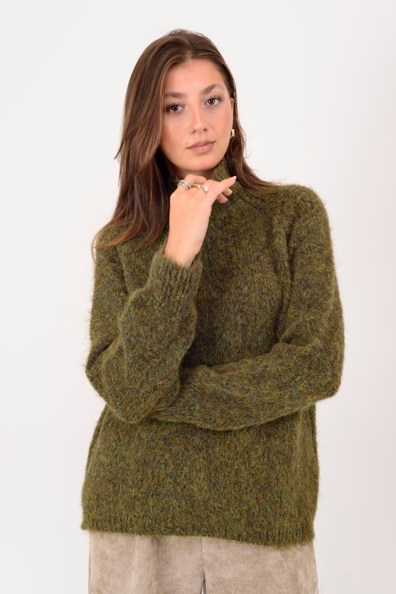 İtalyan Boğazlı Triko Kazak - HAKİ