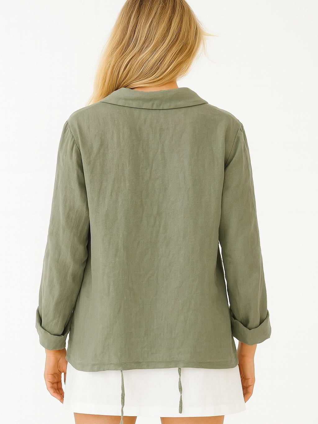 İtalyan Keten Tasarım Ceket - HAKİ