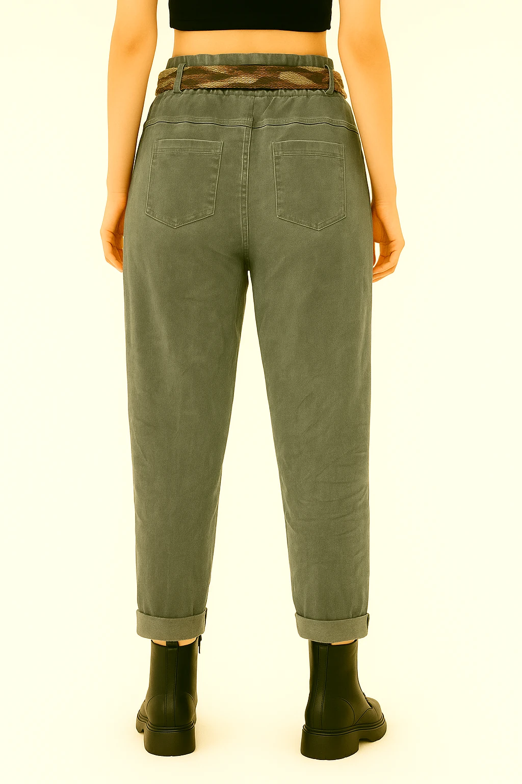 İtalyan Kamuflaj Kemerli Likralı Pantolon - HAKİ