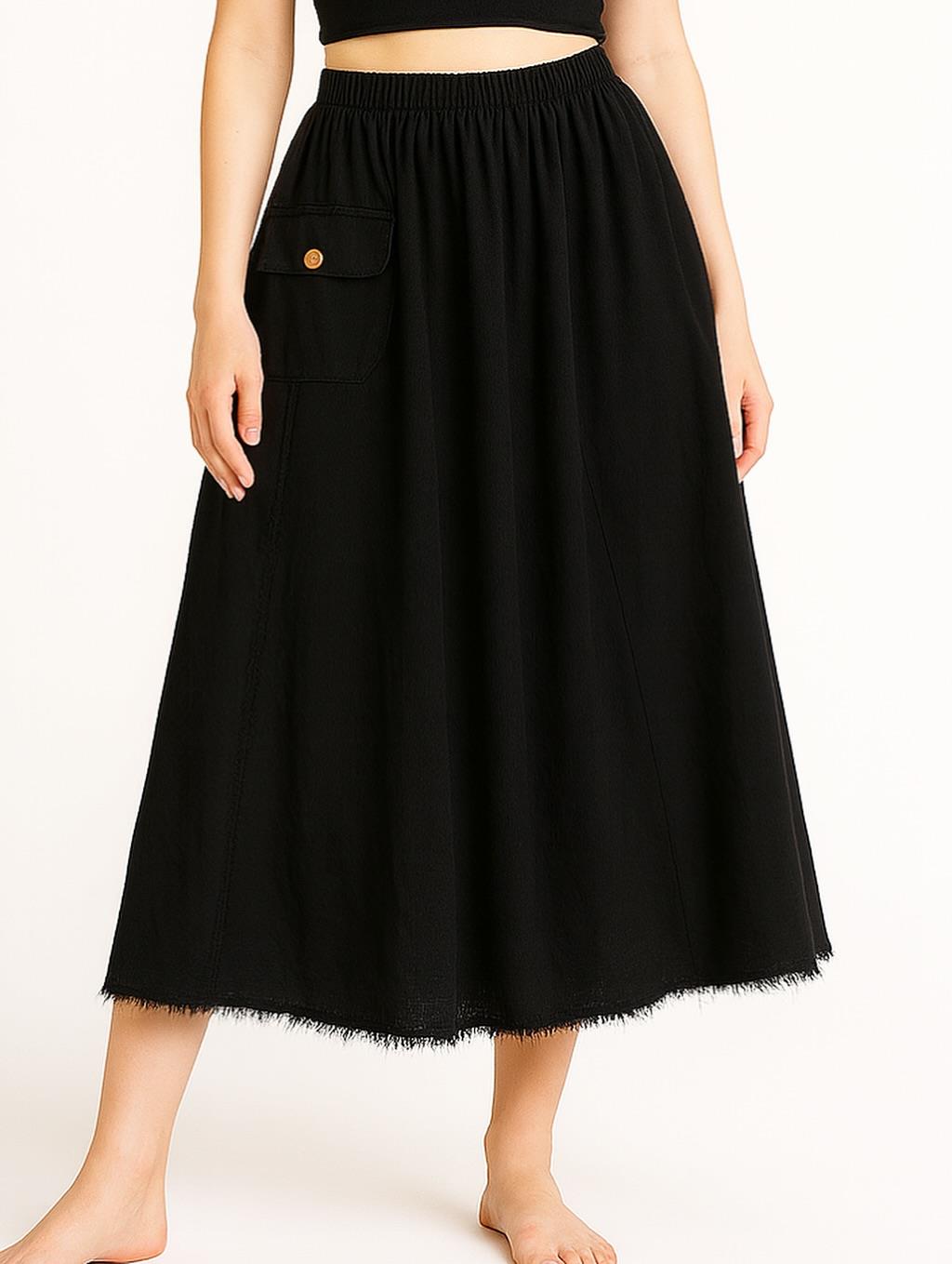 İtalyan Kadife Cepli Etek - SİYAH