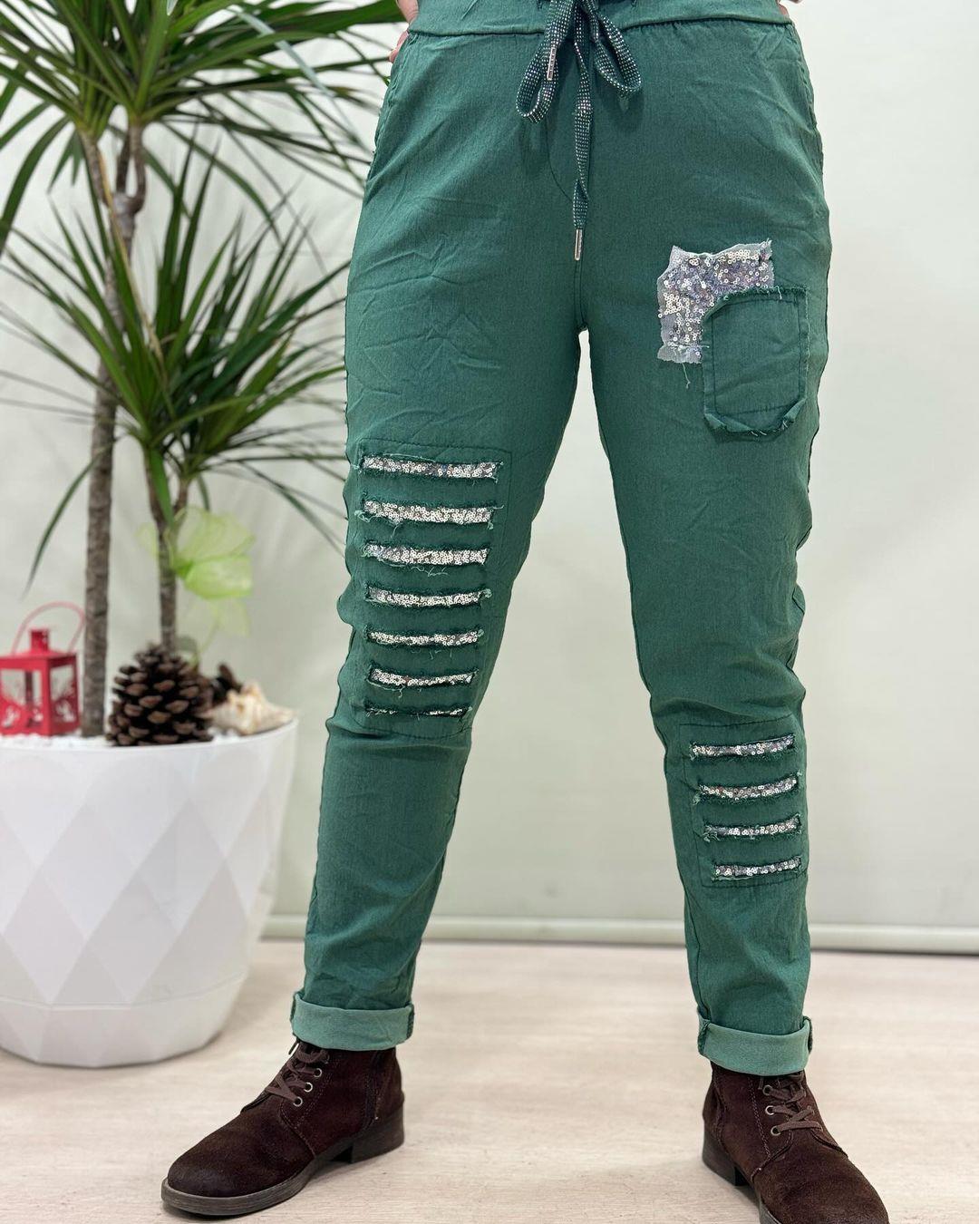 İtalyan Likralı Pantolon - MİNT YEŞİL