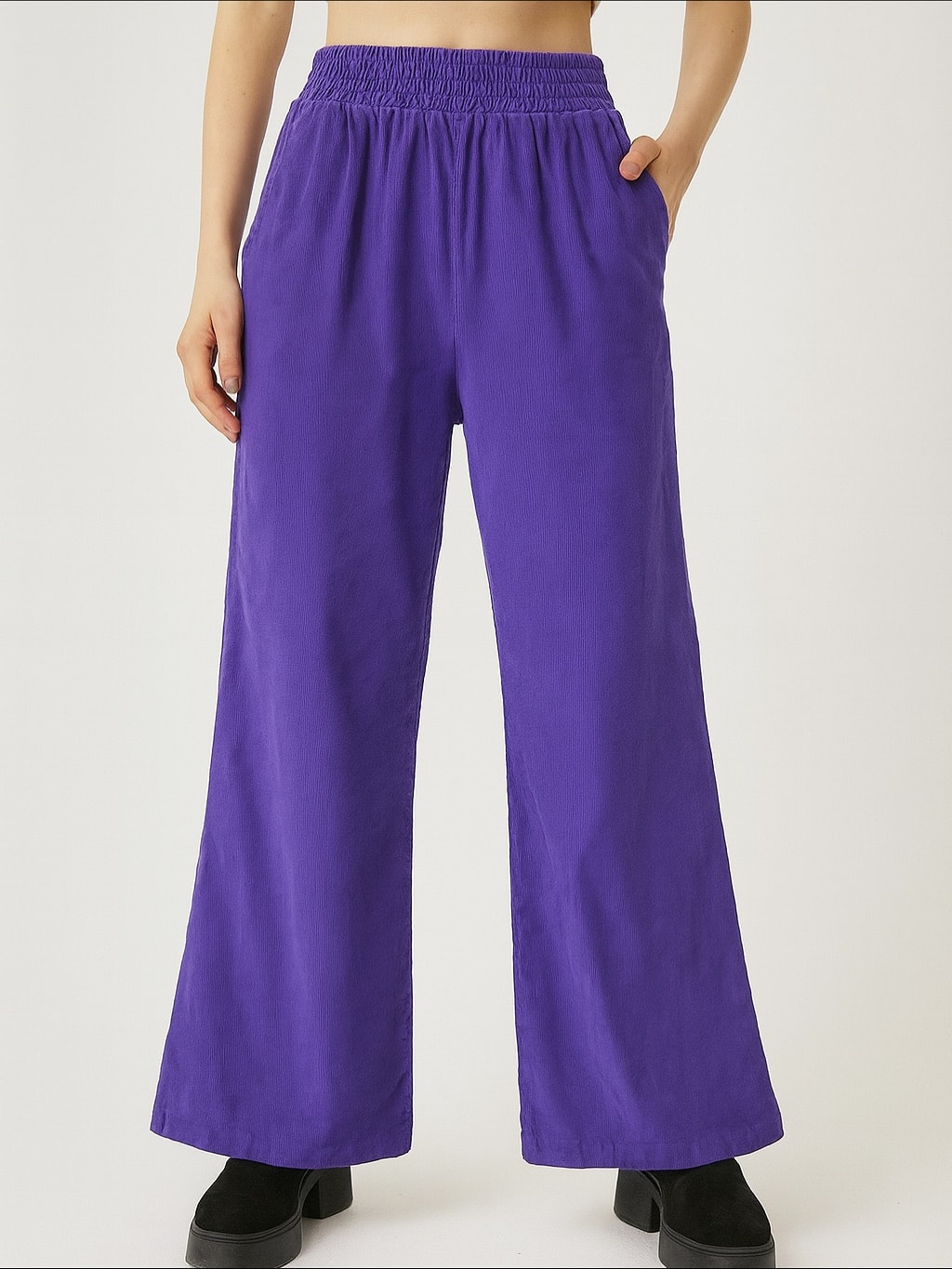 İtalyan Boru Paça Kadife Pantolon - MOR