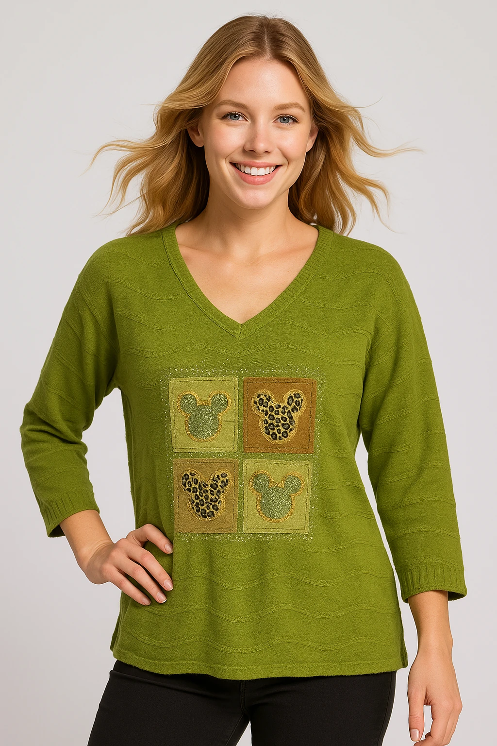 İtalyan Baskılı Triko Bluz - YEŞİL