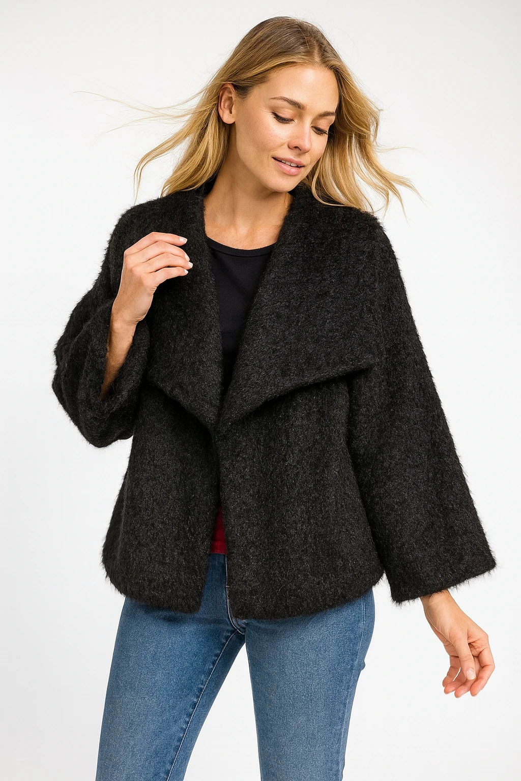 İtalyan Şal Yaka Keçe Ceket - SİYAH